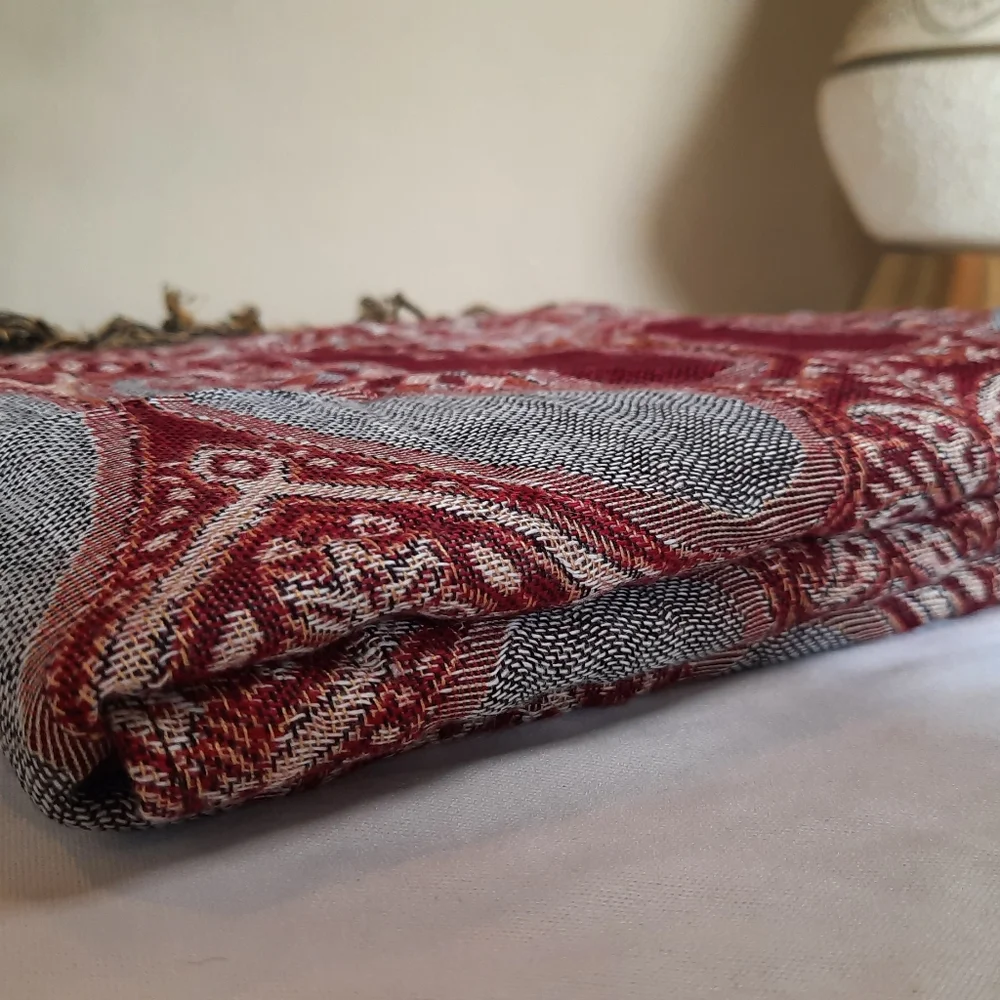 Cotton Blend Woven Scarf with Fringe